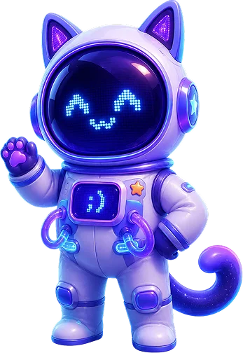 Nova the space cat in an astronaut suit waving
