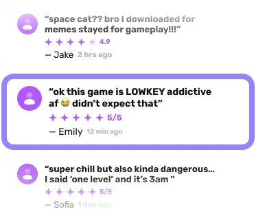 Player reviews from Jake, Emily, and Sofia